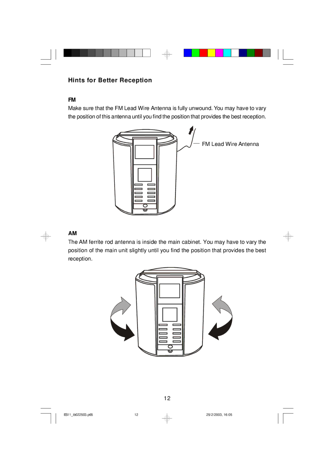 Emerson ES11 owner manual Hints for Better Reception 