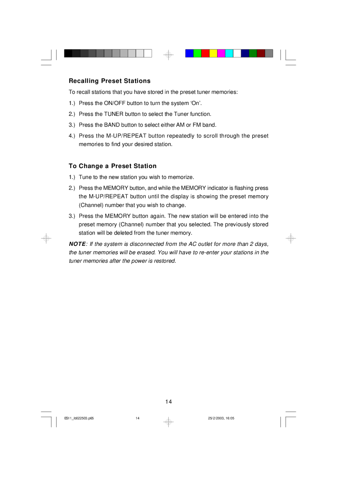 Emerson ES11 owner manual Recalling Preset Stations, To Change a Preset Station 