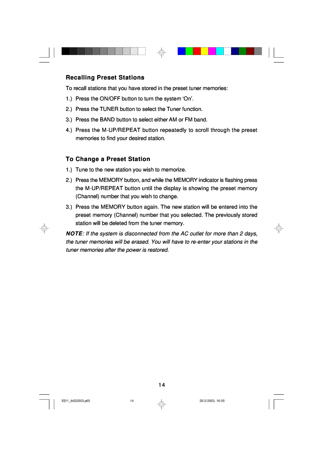 Emerson ES11 owner manual Recalling Preset Stations, To Change a Preset Station 