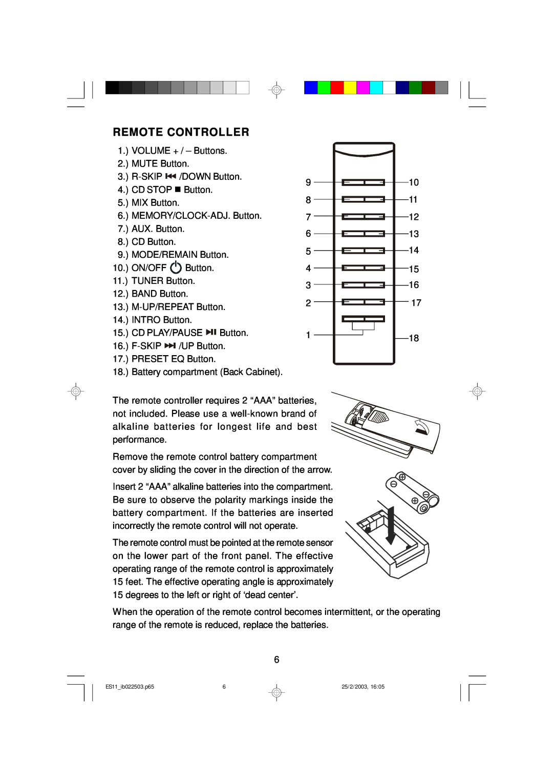 Emerson ES11 owner manual Remote Controller 