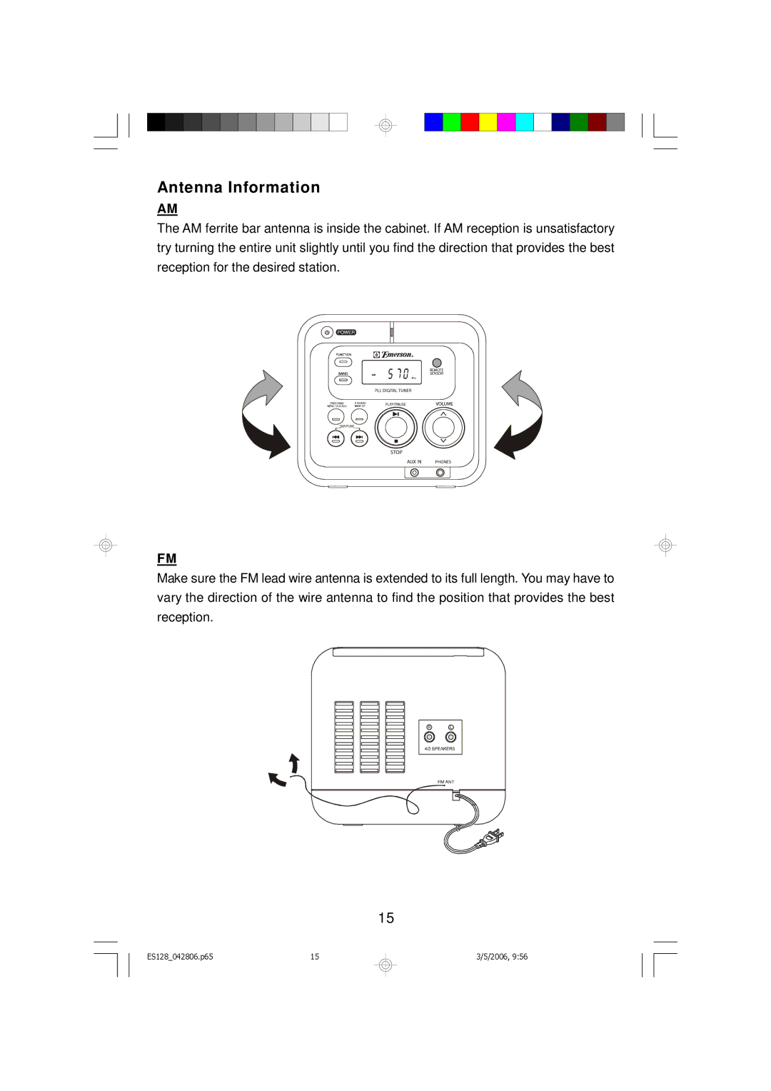 Emerson ES128 owner manual Antenna Information 