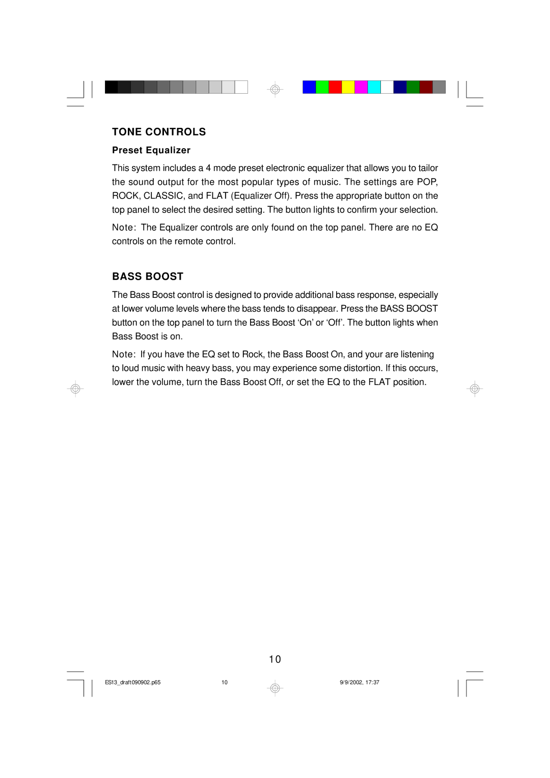 Emerson ES13 owner manual Tone Controls, Bass Boost 