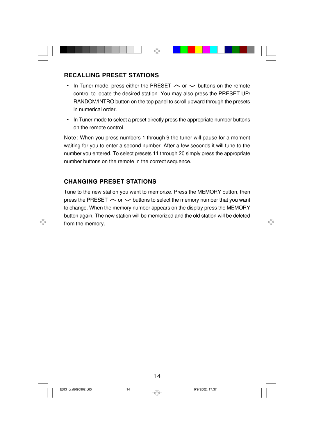 Emerson ES13 owner manual Recalling Preset Stations, Changing Preset Stations 