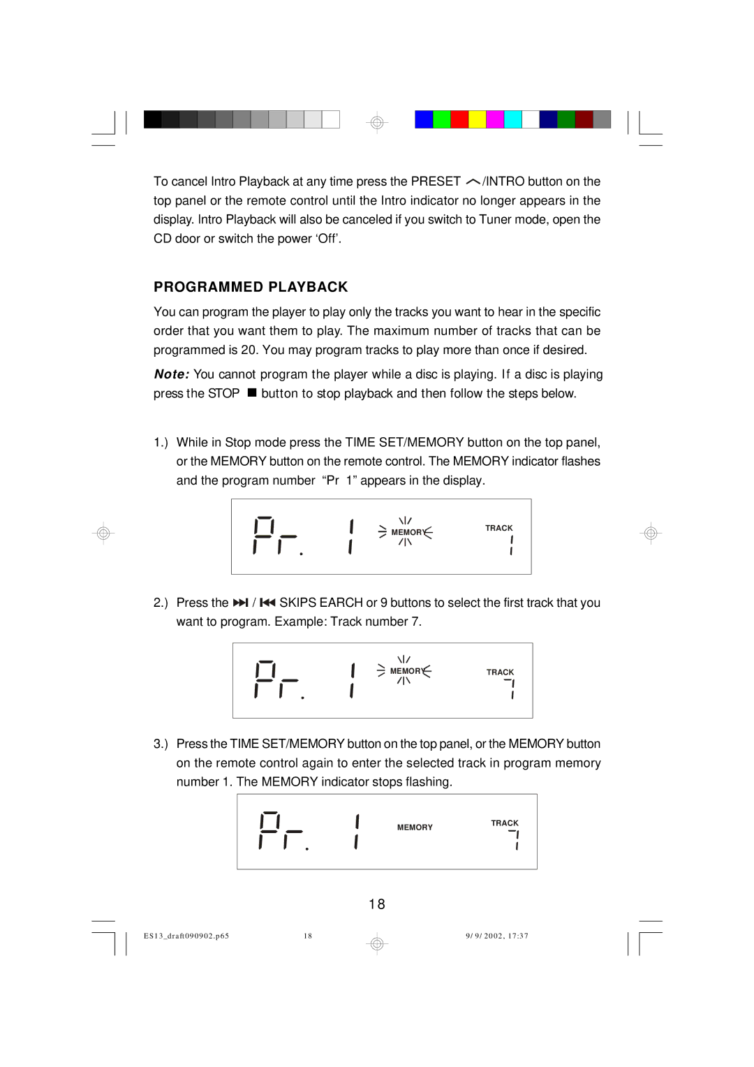 Emerson ES13 owner manual Programmed Playback 