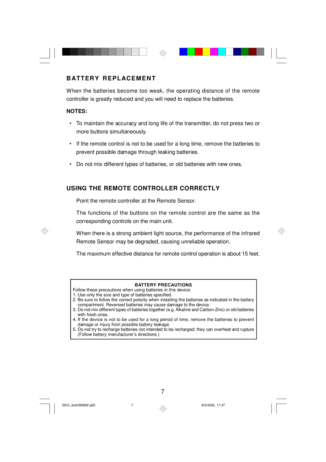 Emerson ES13 owner manual Battery Replacem ENT, Using the Remote Controller Correctly 