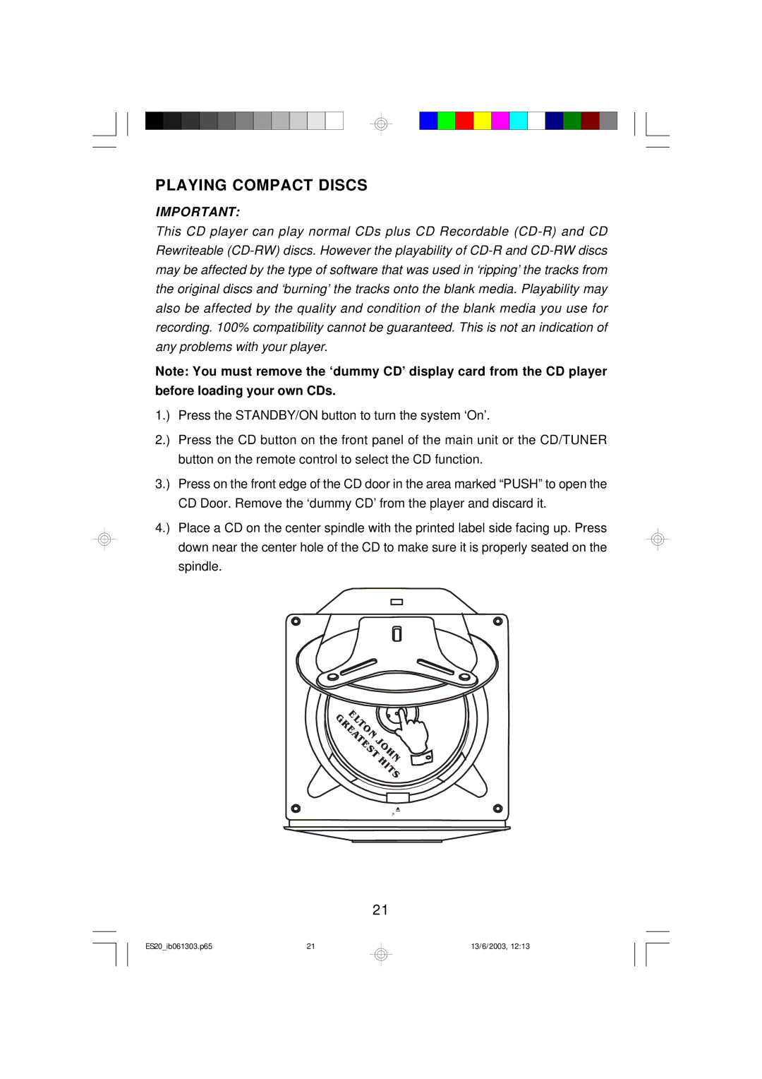 Emerson ES20 owner manual Playing Compact Discs 