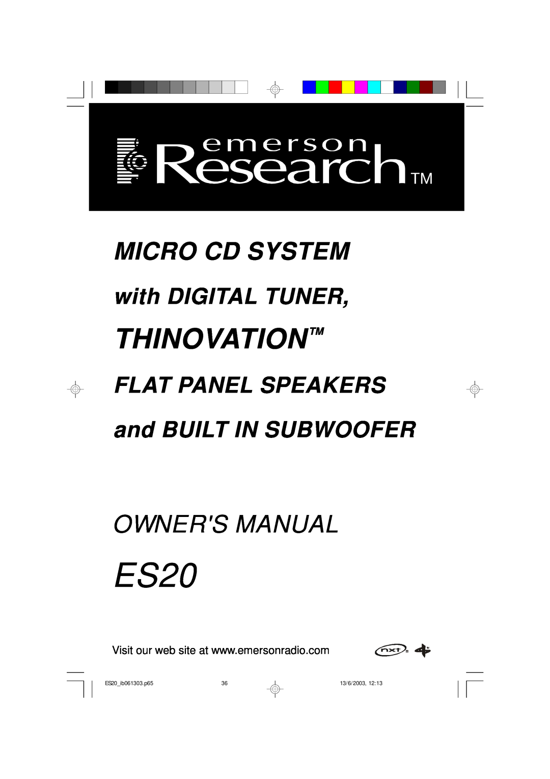 Emerson ES20 owner manual Thinovation, Micro Cd System, with DIGITAL TUNER, FLAT PANEL SPEAKERS and BUILT IN SUBWOOFER 