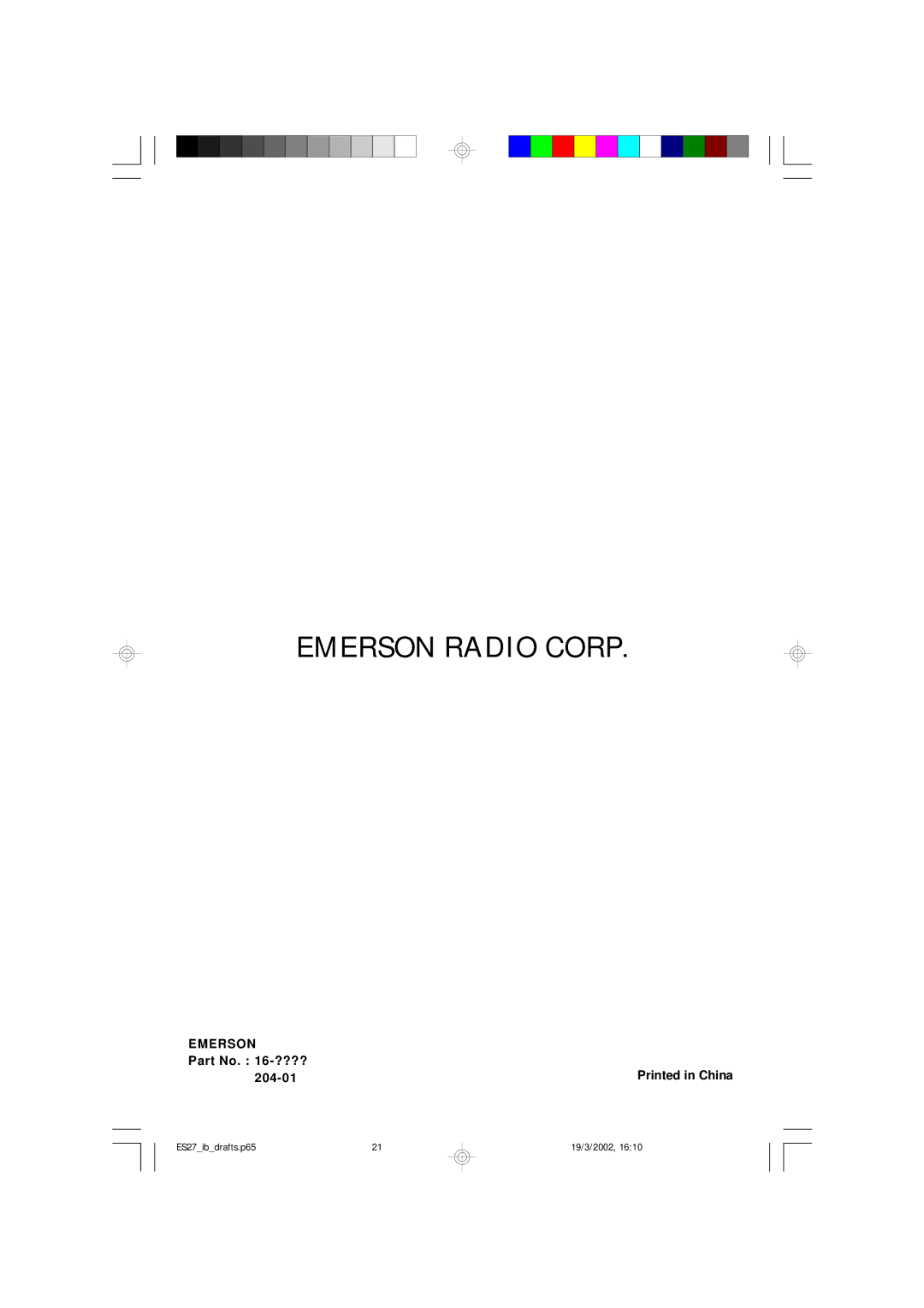 Emerson ES27 owner manual Emerson Radio Corp 