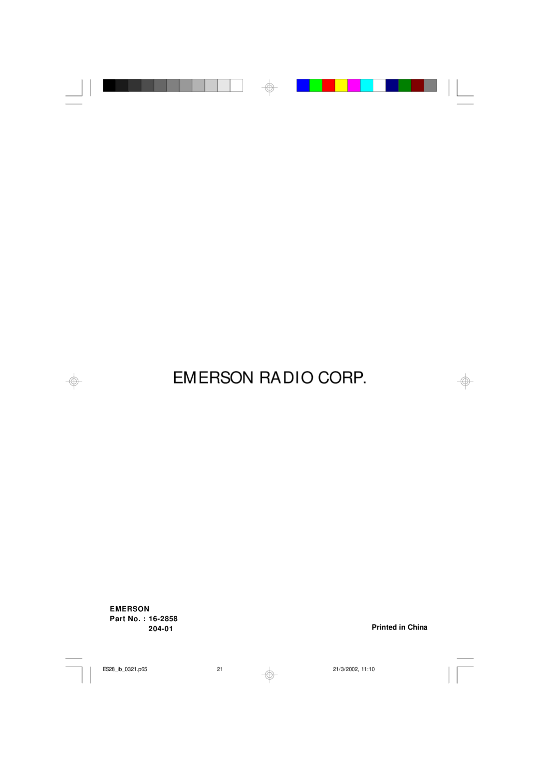 Emerson ES28 owner manual Emerson Radio Corp 