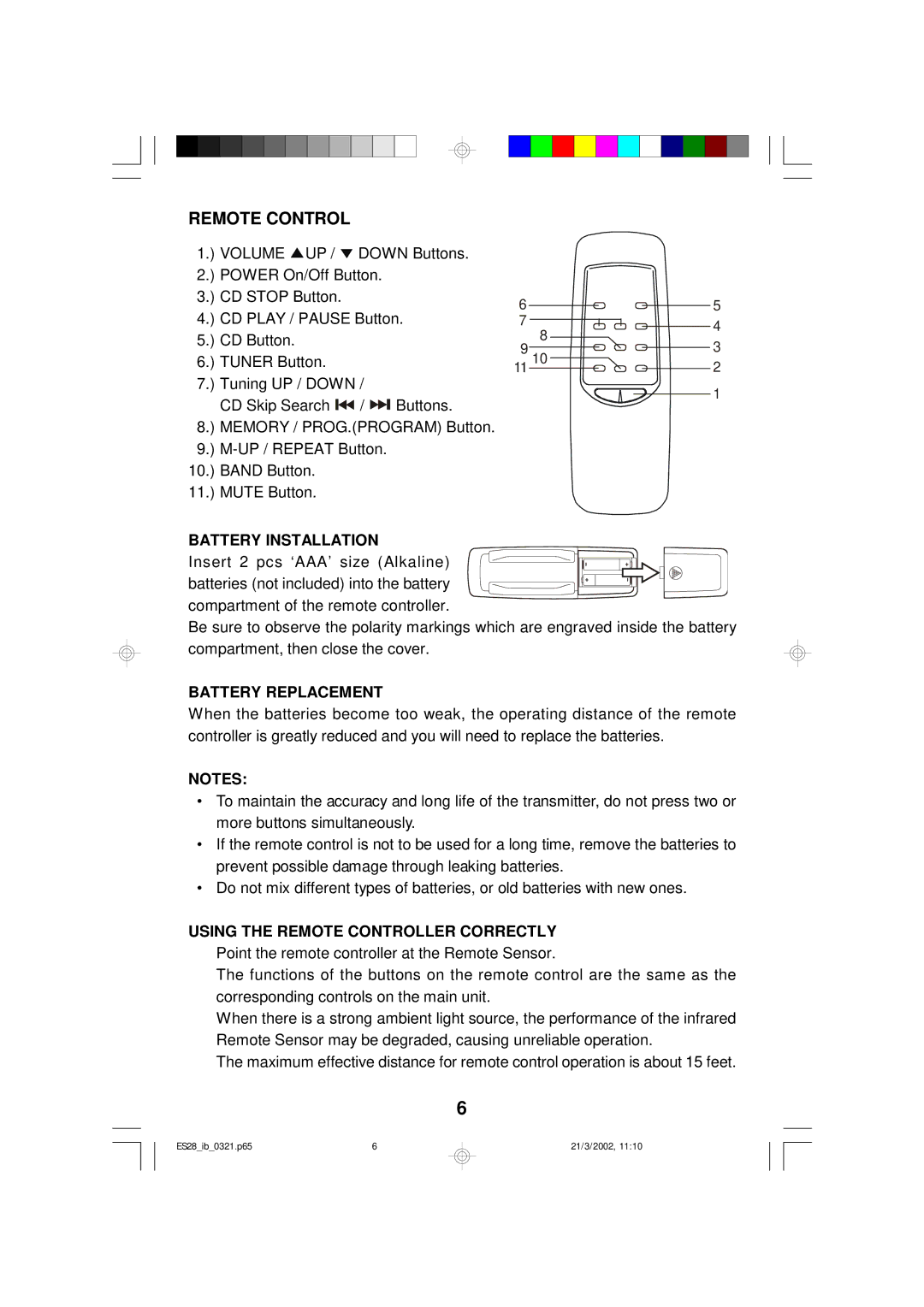 Emerson ES28 owner manual Battery Installation, Battery Replacement, Using the Remote Controller Correctly 