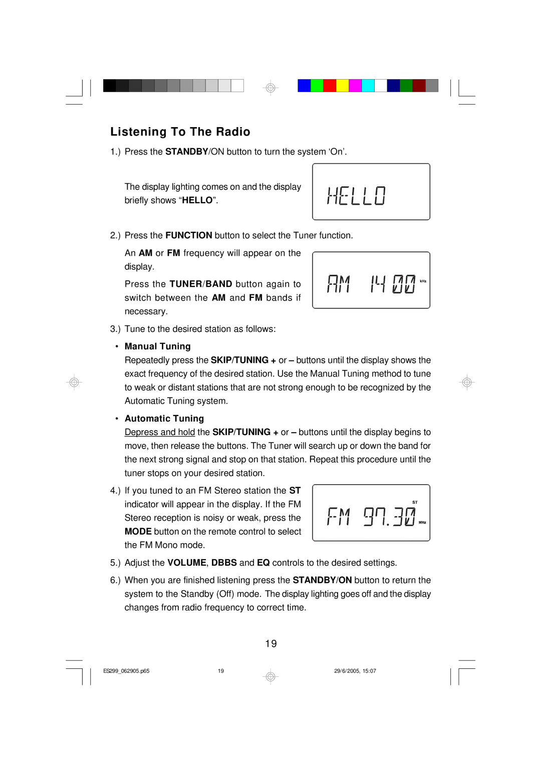 Emerson ES299 owner manual Listening To The Radio, Manual Tuning 