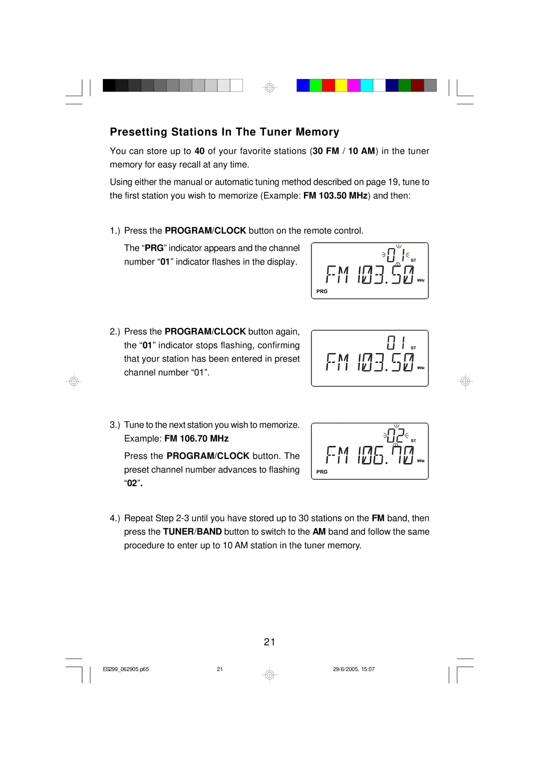 Emerson ES299 owner manual Presetting Stations In The Tuner Memory 