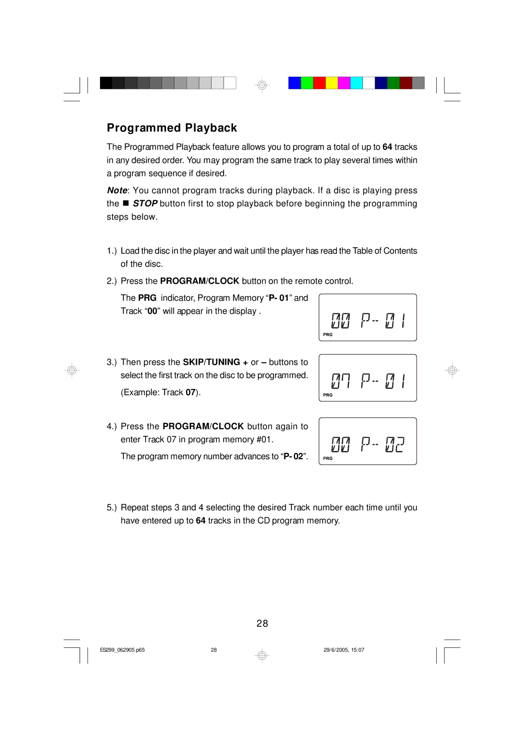 Emerson ES299 owner manual Programmed Playback 