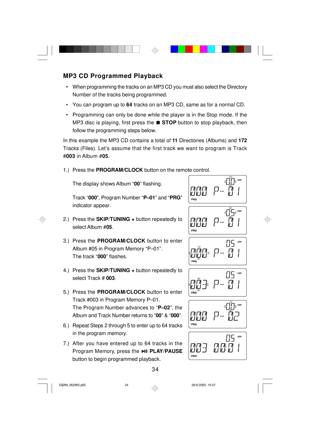 Emerson ES299 owner manual MP3 CD Programmed Playback 