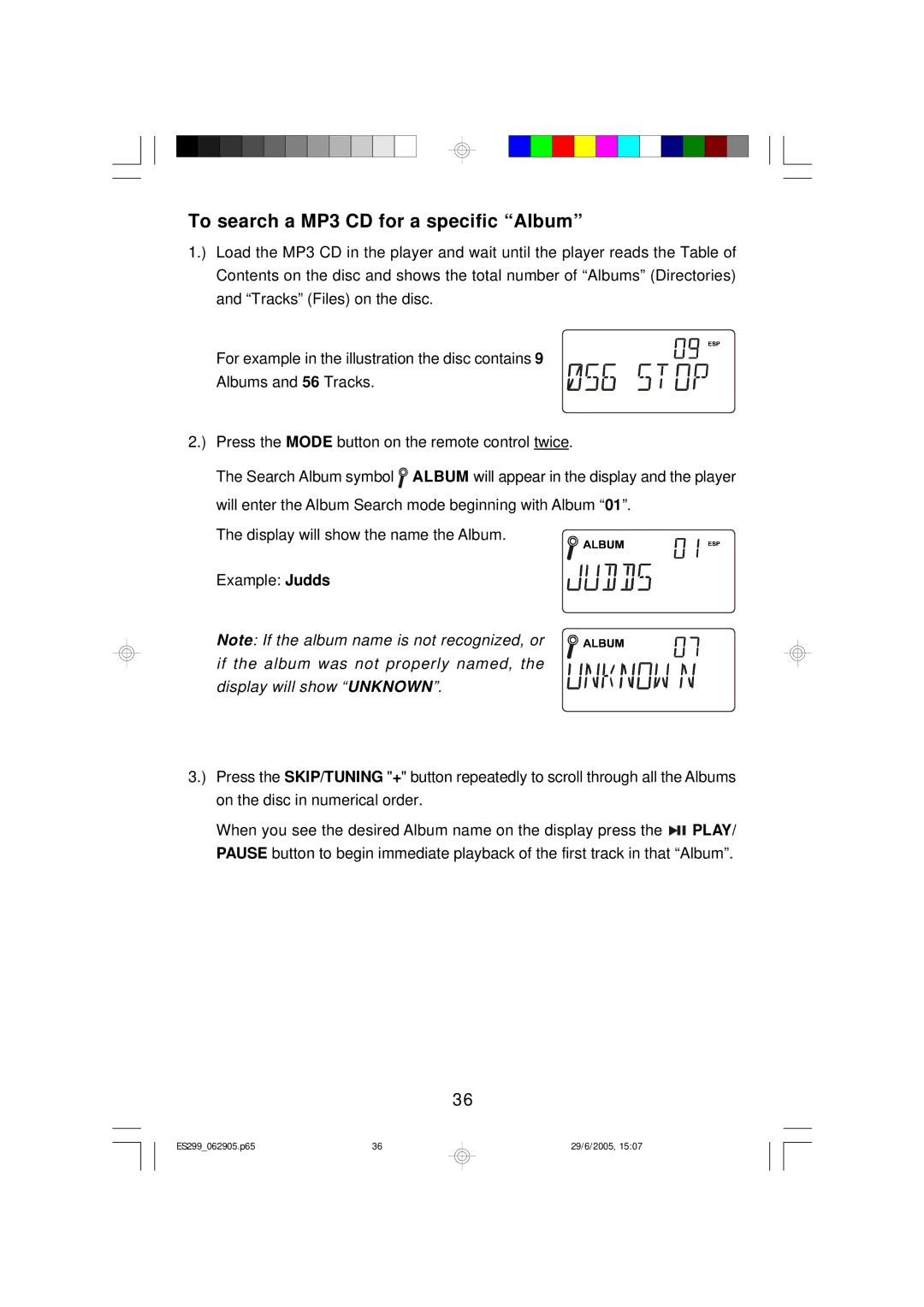 Emerson ES299 owner manual To search a MP3 CD for a specific Album 