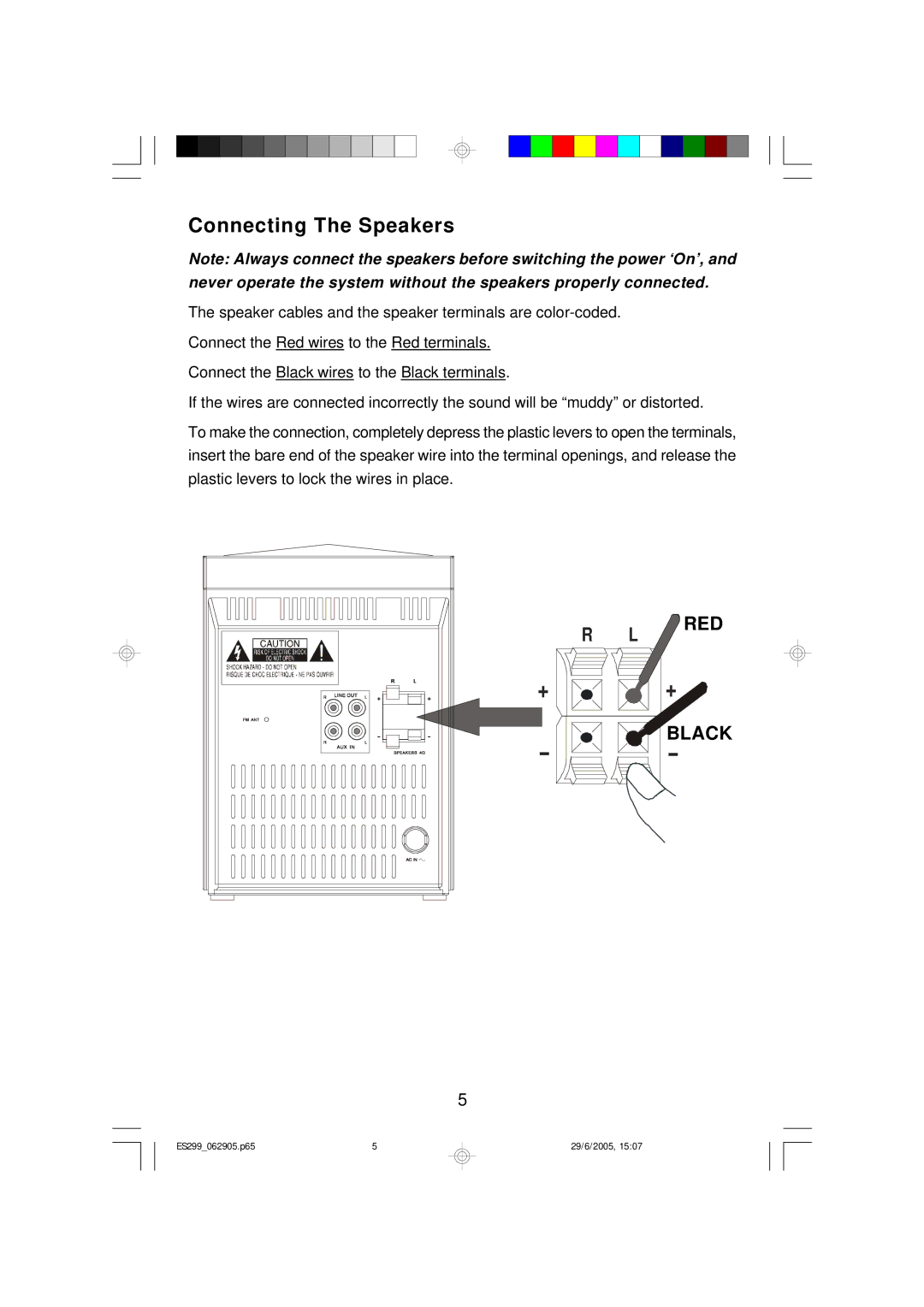 Emerson ES299 owner manual Connecting The Speakers 