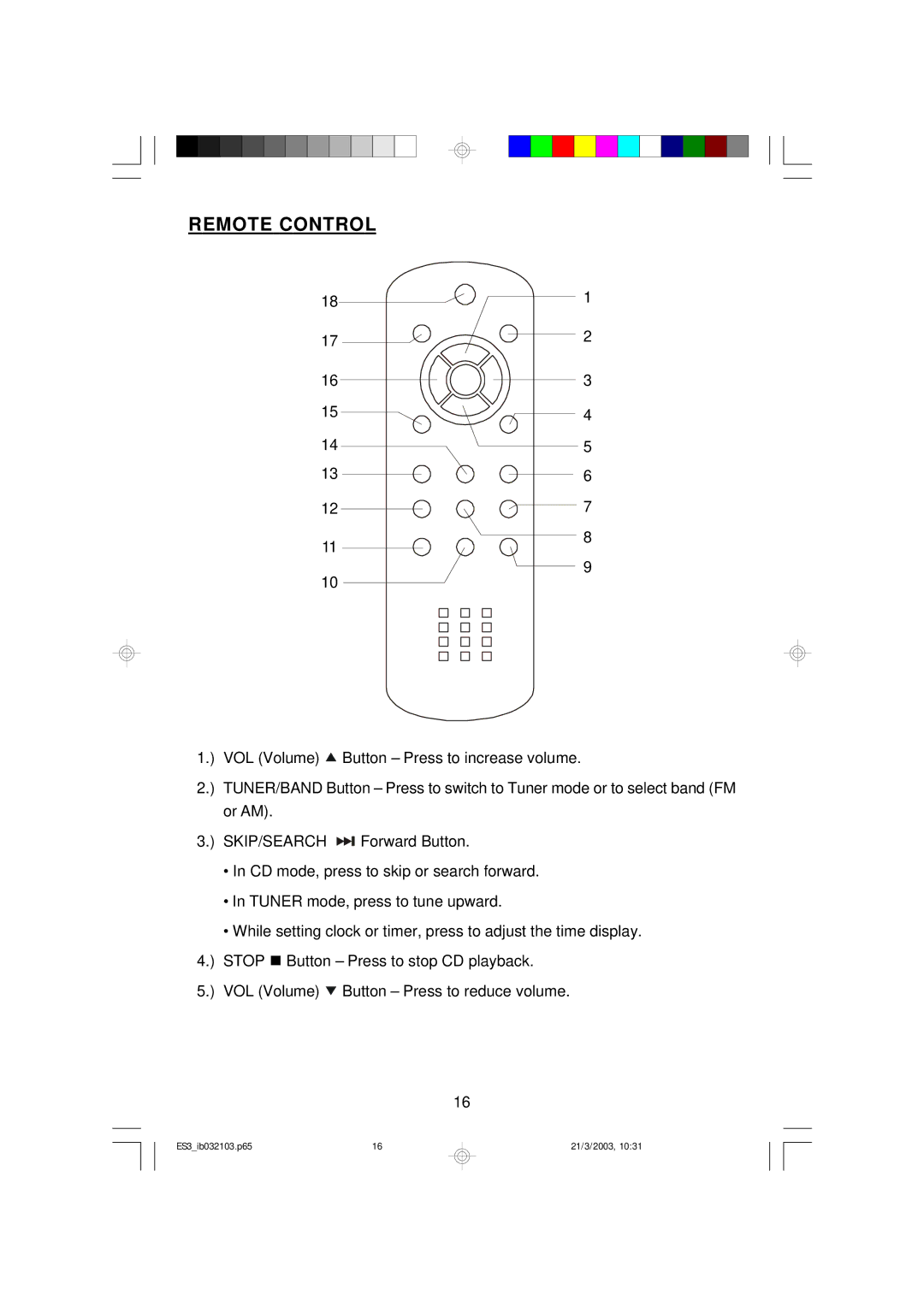 Emerson ES3 owner manual Remote Control 