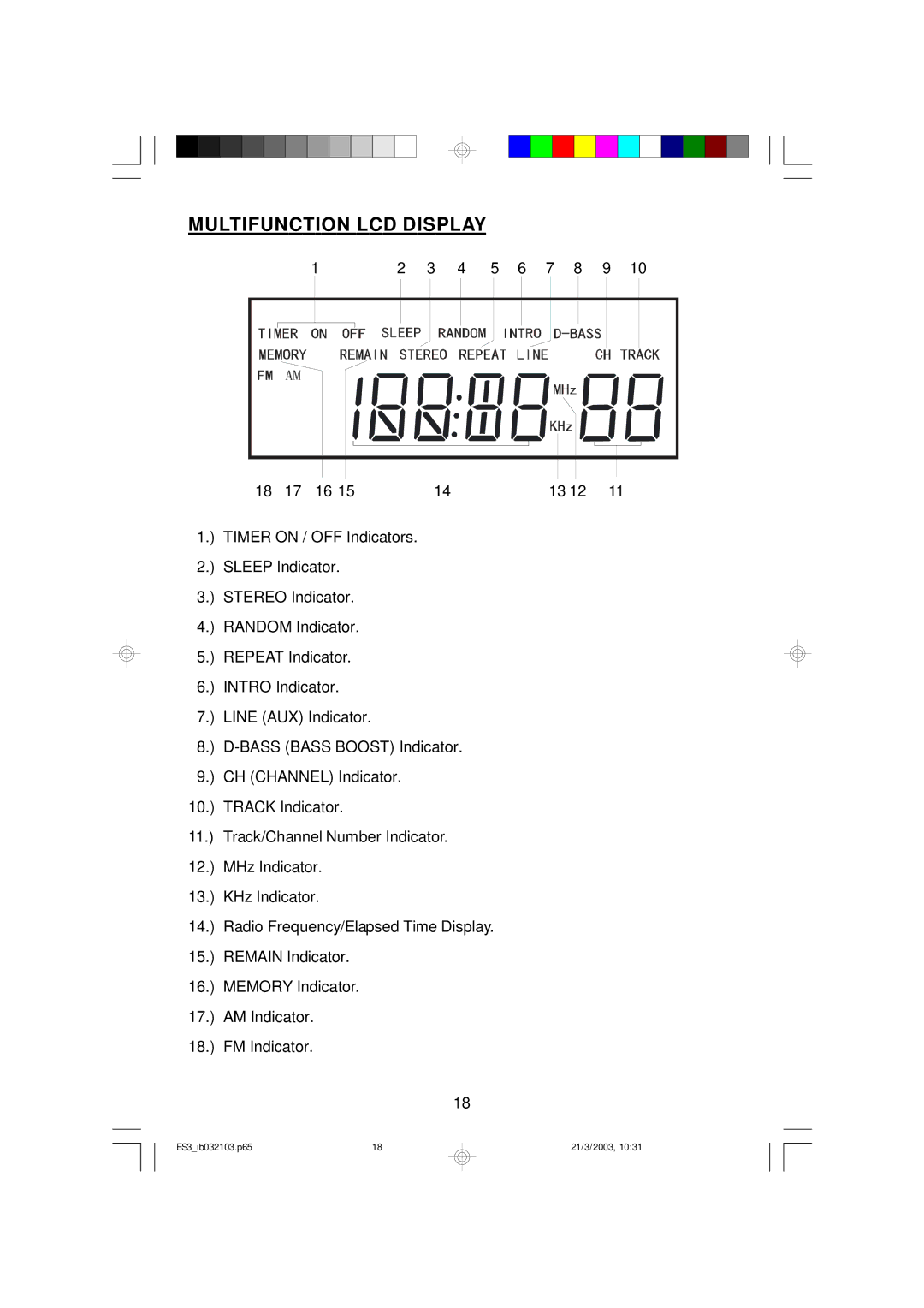 Emerson ES3 owner manual Multifunction LCD Display 