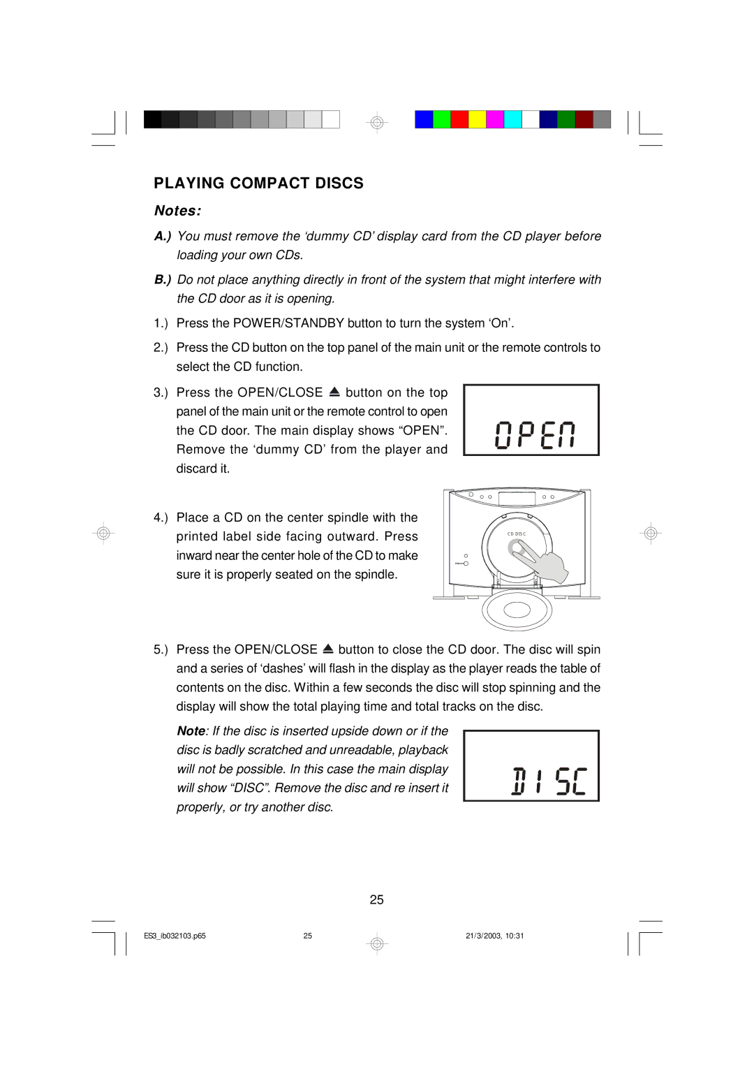 Emerson ES3 owner manual Playing Compact Discs 