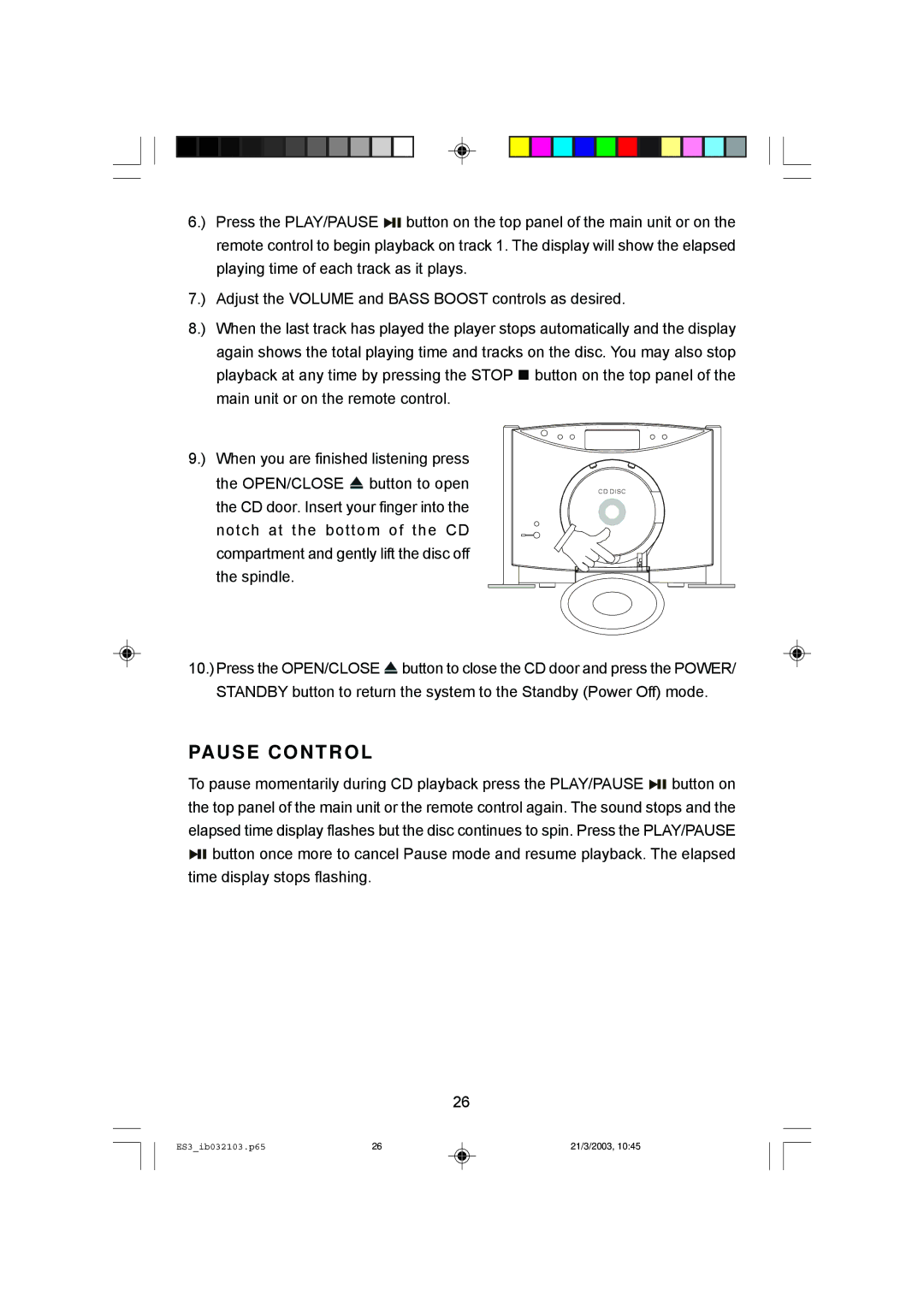 Emerson ES3 owner manual Pause Control 