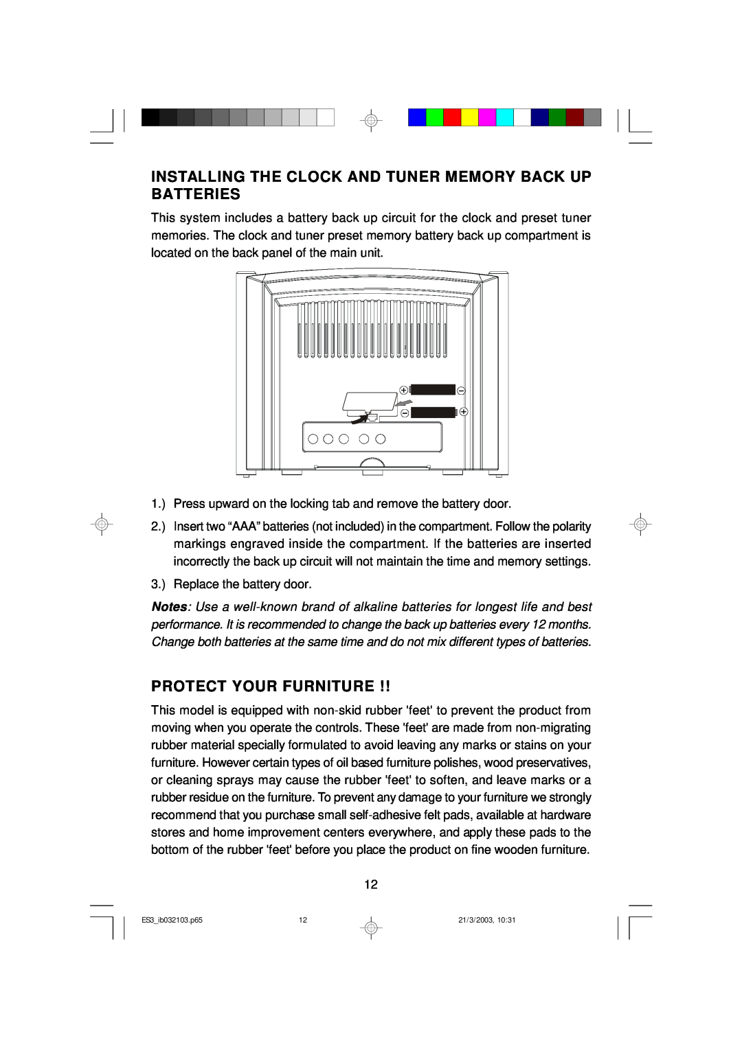 Emerson ES3 owner manual Protect Your Furniture, Replace the battery door 
