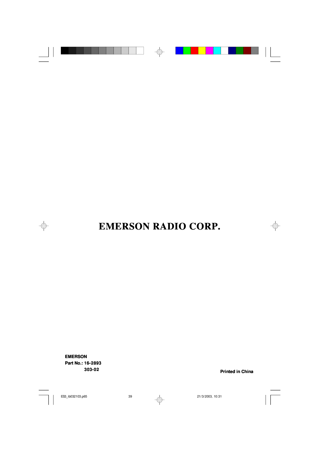 Emerson owner manual Emerson Radio Corp, 303-02, ES3 ib032103.p65, 21/3/2003, 10 