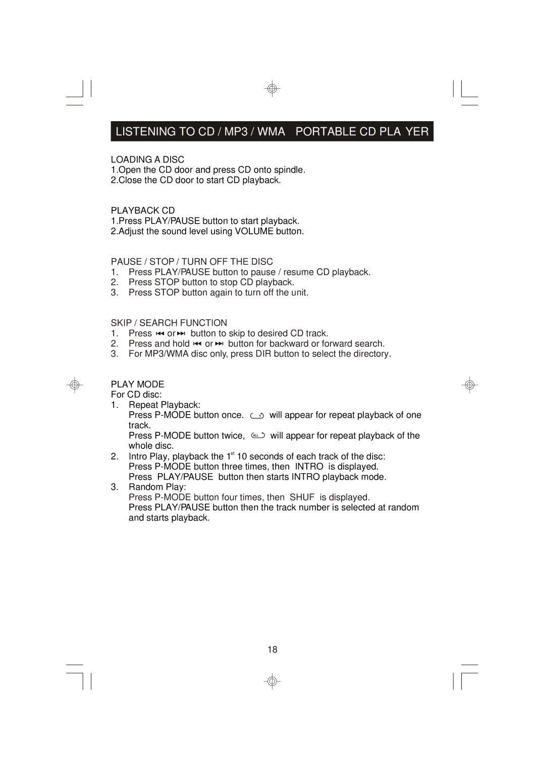 Emerson ES398 owner manual Listening to CD / MP3 / WMA Portable CD Player, Loading a Disc 