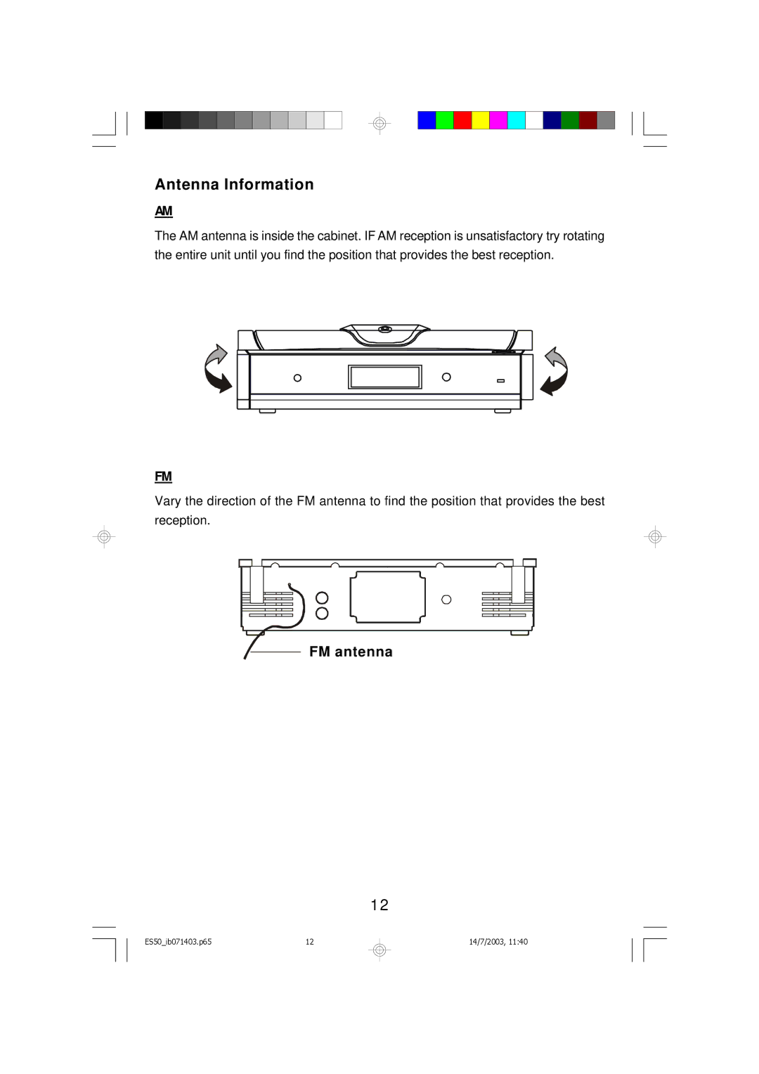 Emerson ES50 owner manual Antenna Information 