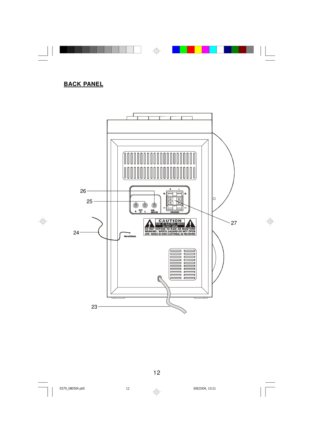 Emerson ES79 owner manual Back Panel 