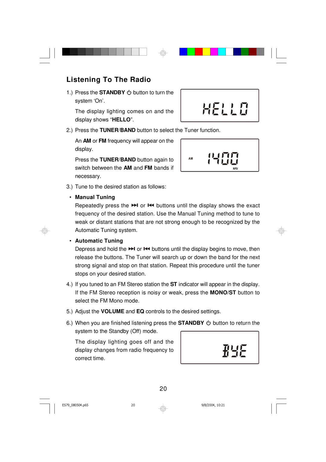 Emerson ES79 owner manual Listening To The Radio, Manual Tuning 