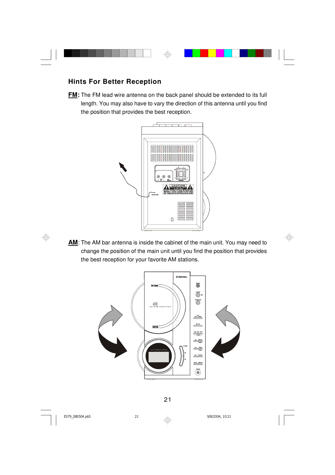 Emerson ES79 owner manual Hints For Better Reception 