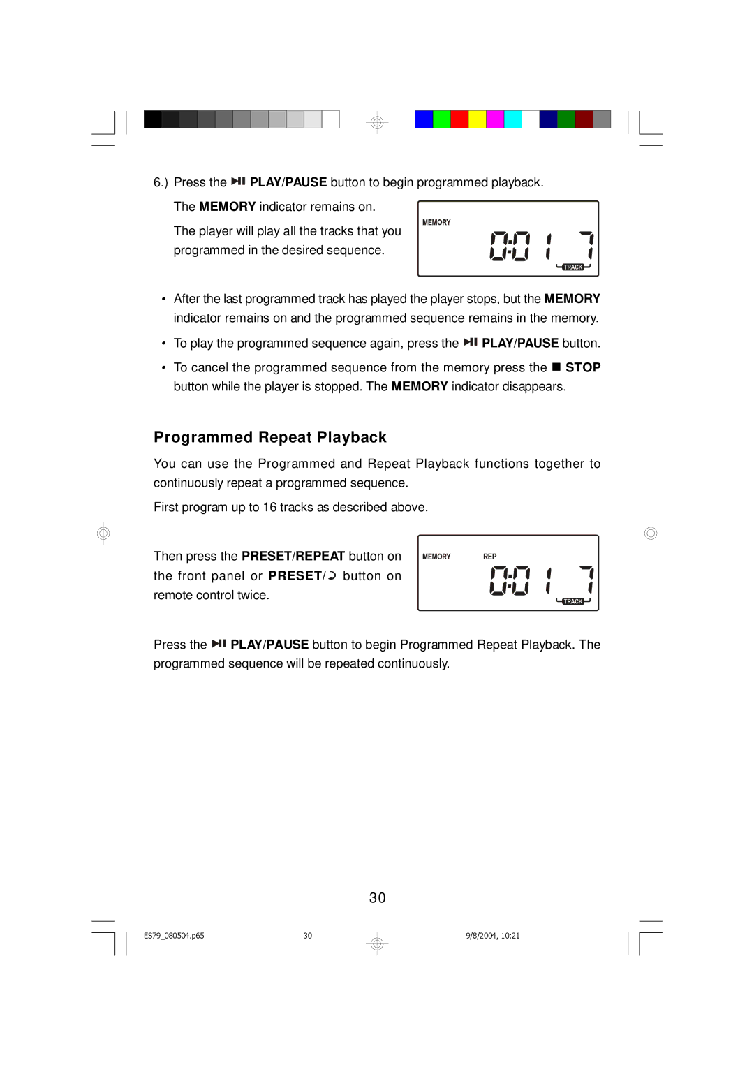 Emerson ES79 owner manual Programmed Repeat Playback 