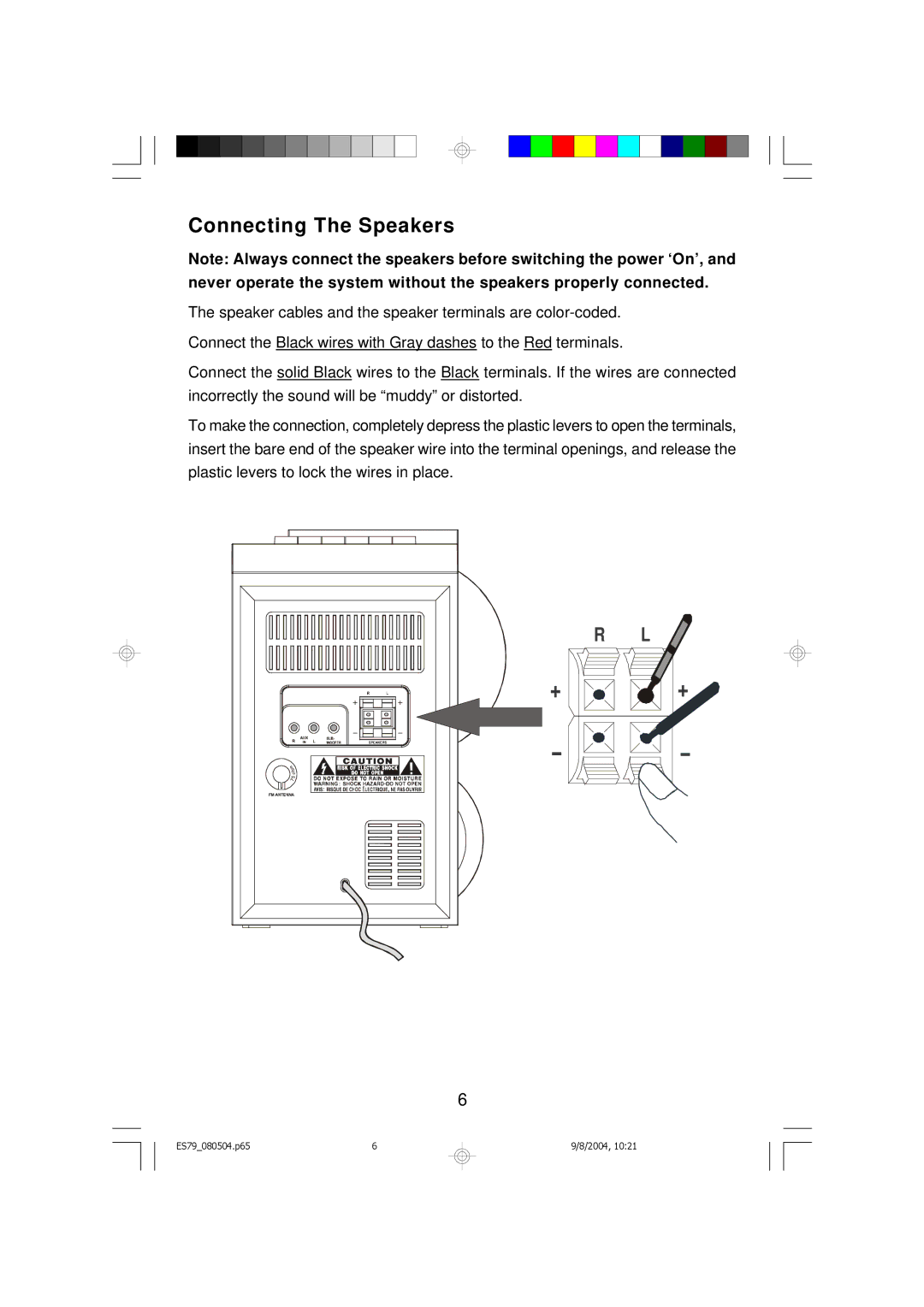 Emerson ES79 owner manual Connecting The Speakers 