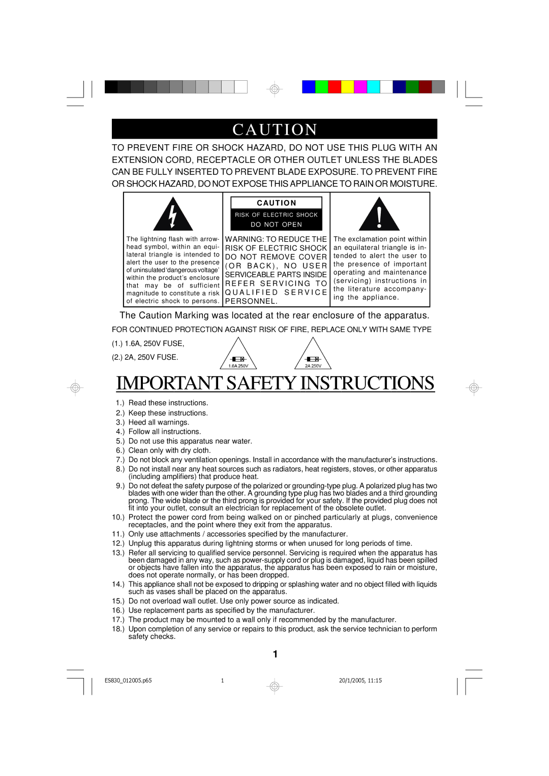 Emerson ES830 owner manual Important Safety Instructions 