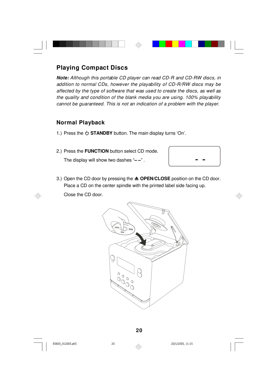 Emerson ES830 owner manual Playing Compact Discs, Normal Playback 