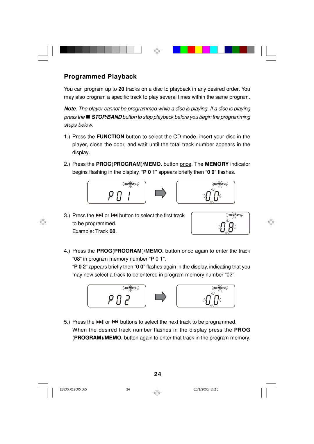 Emerson ES830 owner manual Programmed Playback 