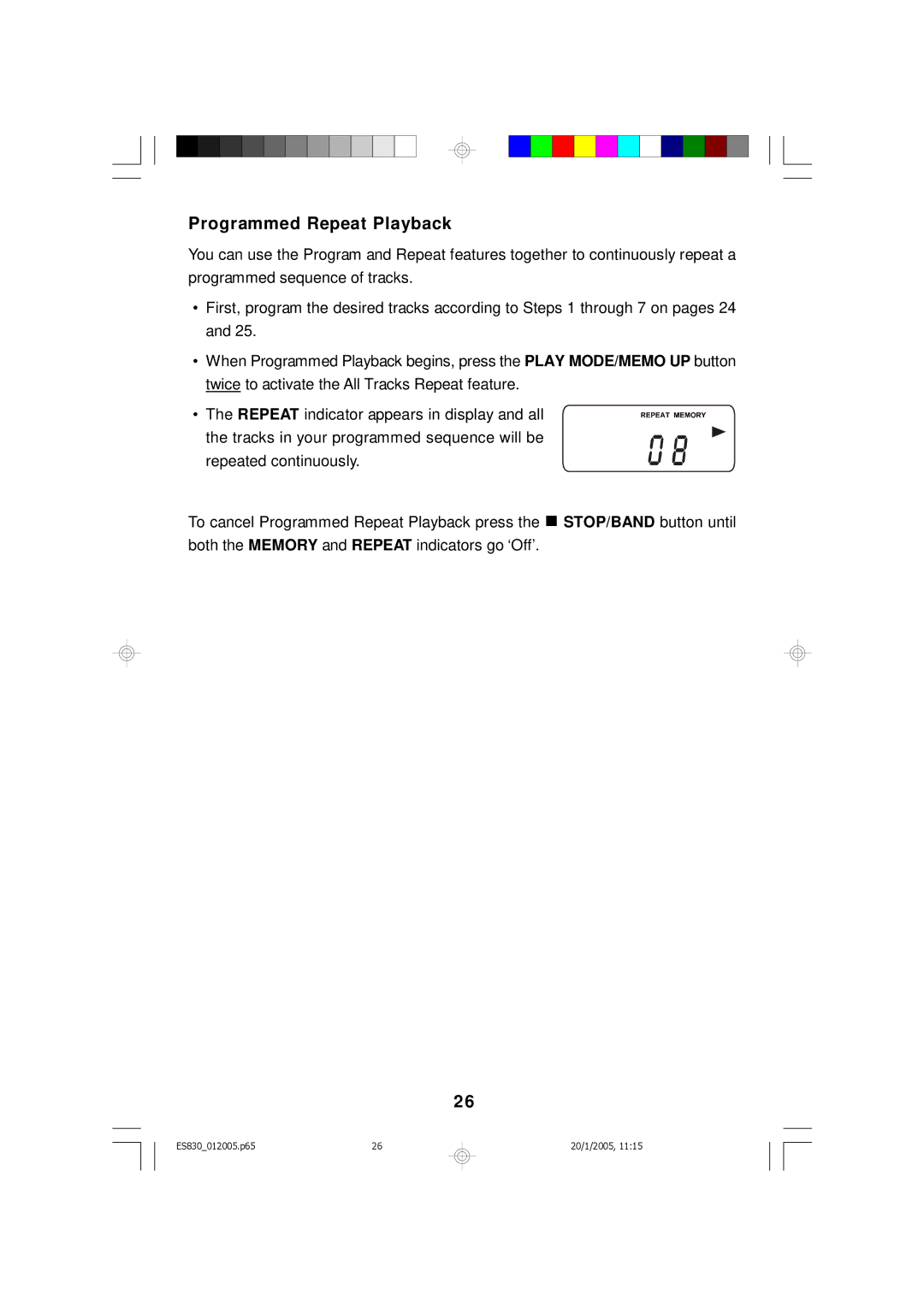 Emerson ES830 owner manual Programmed Repeat Playback 