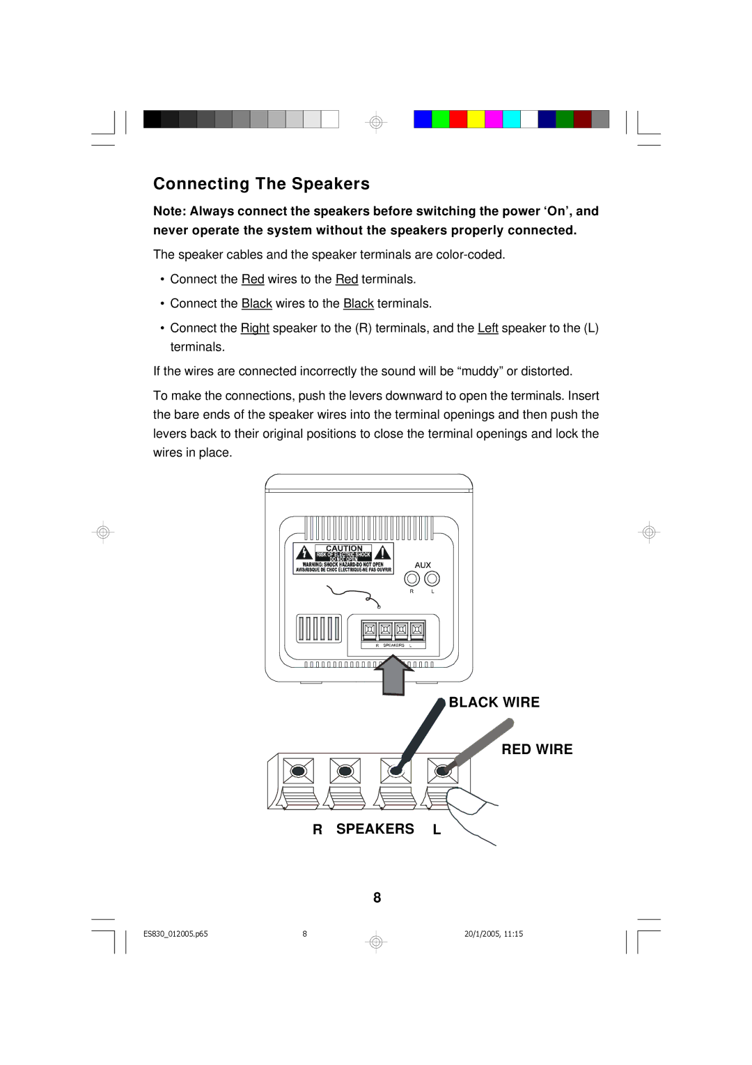 Emerson ES830 owner manual Connecting The Speakers 