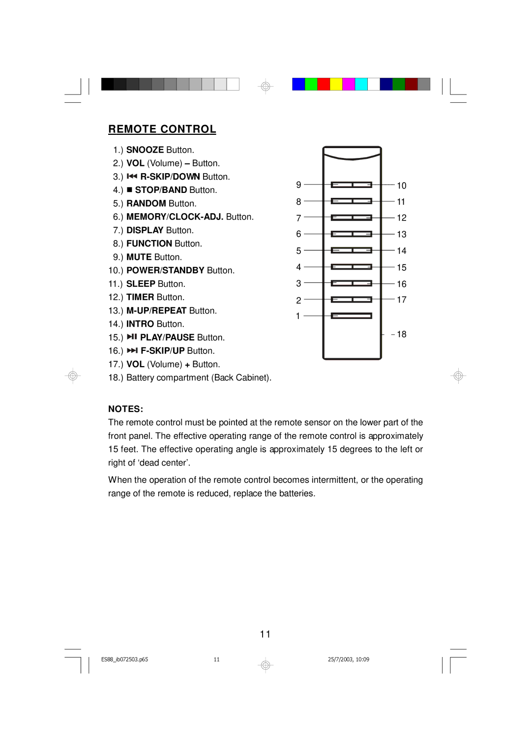 Emerson ES88 owner manual Remote Control, POWER/STANDBY Button 