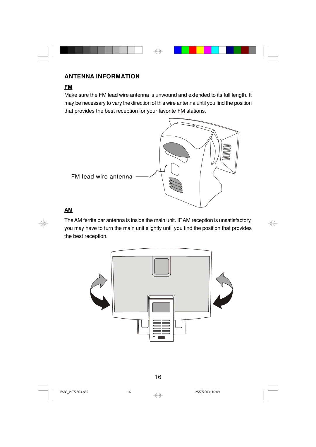 Emerson ES88 owner manual Antenna Information 