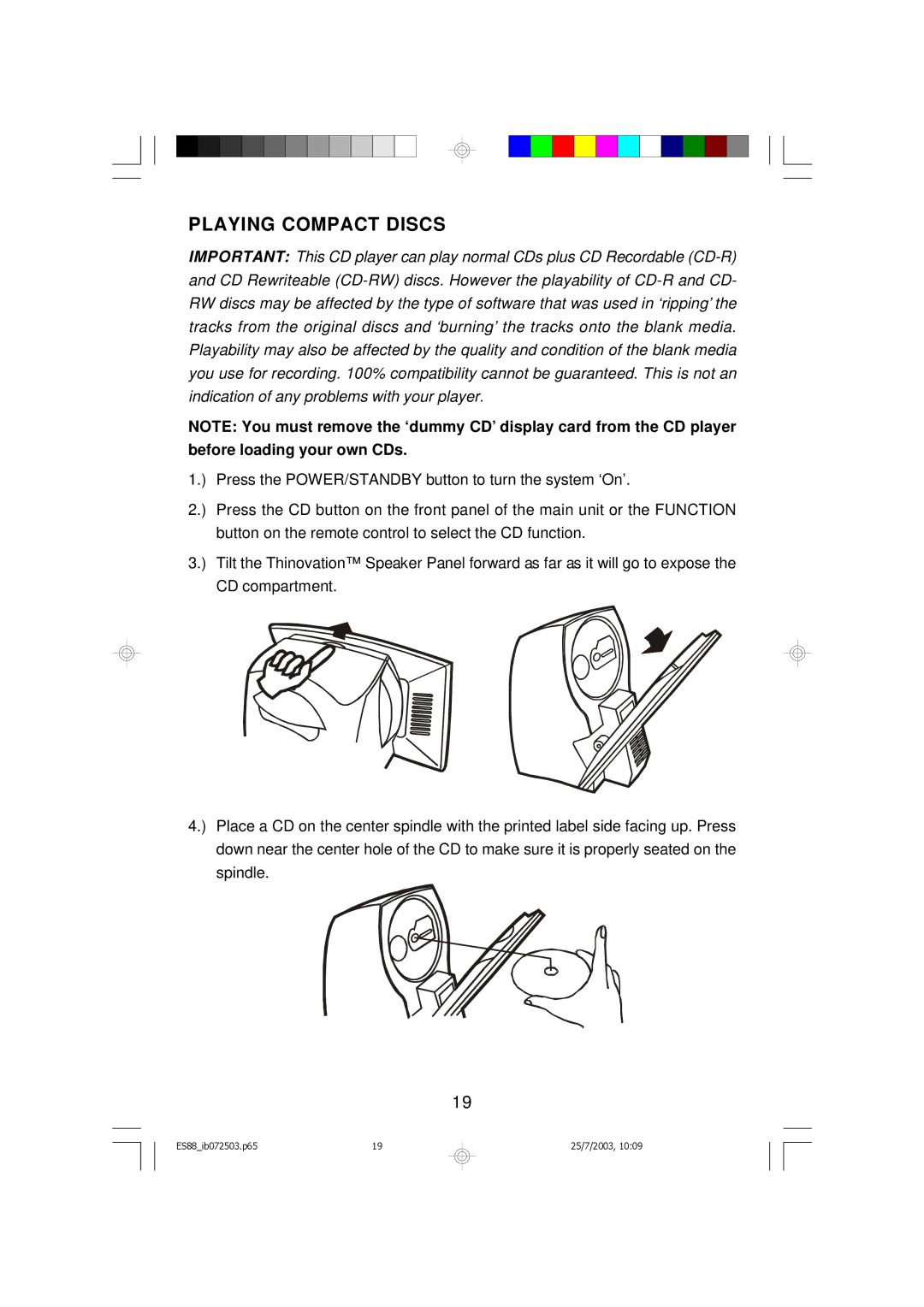 Emerson ES88 owner manual Playing Compact Discs 