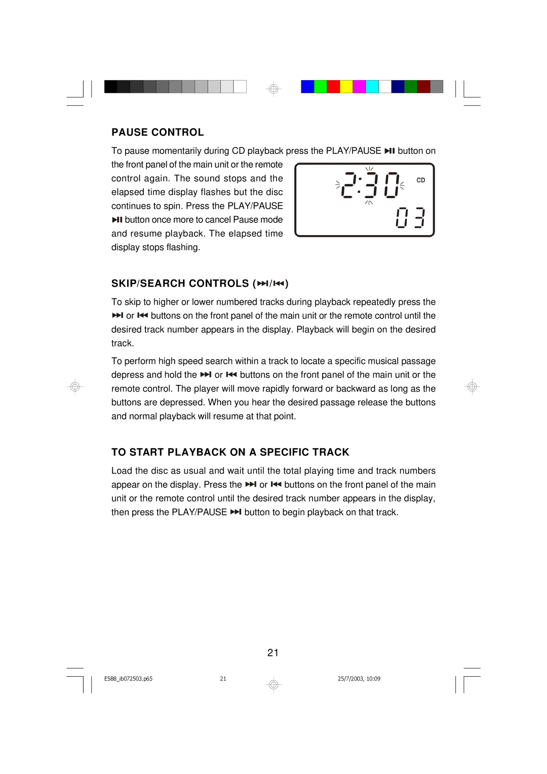 Emerson ES88 owner manual Pause Control 