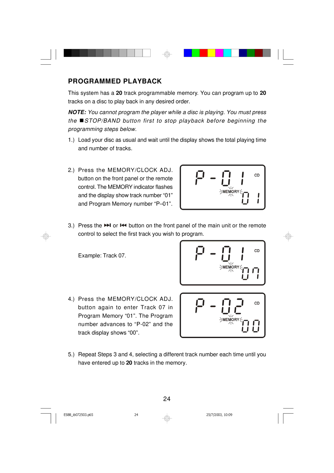 Emerson ES88 owner manual Programmed Playback 