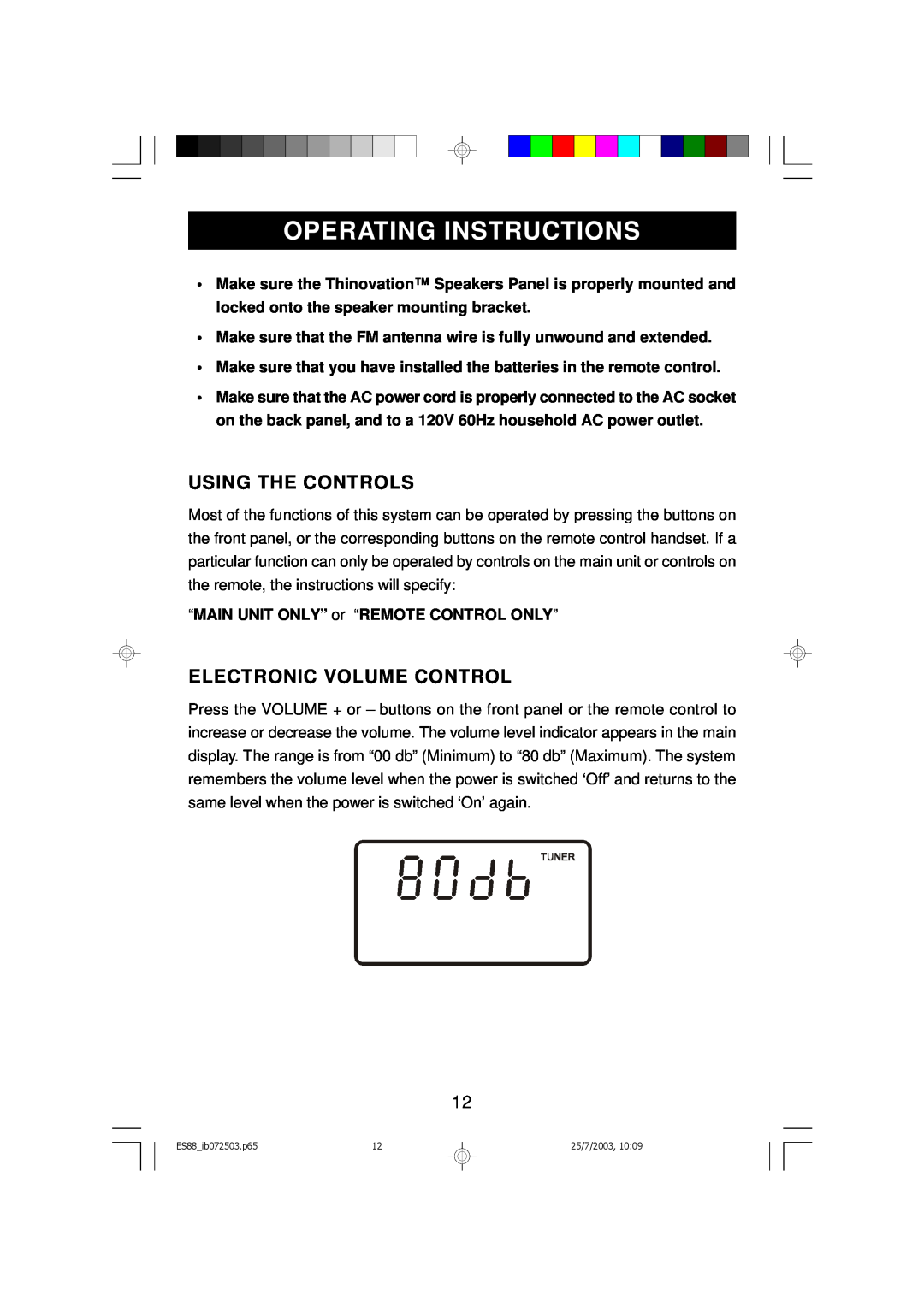 Emerson ES88 owner manual Operating Instructions, Using The Controls, Electronic Volume Control 