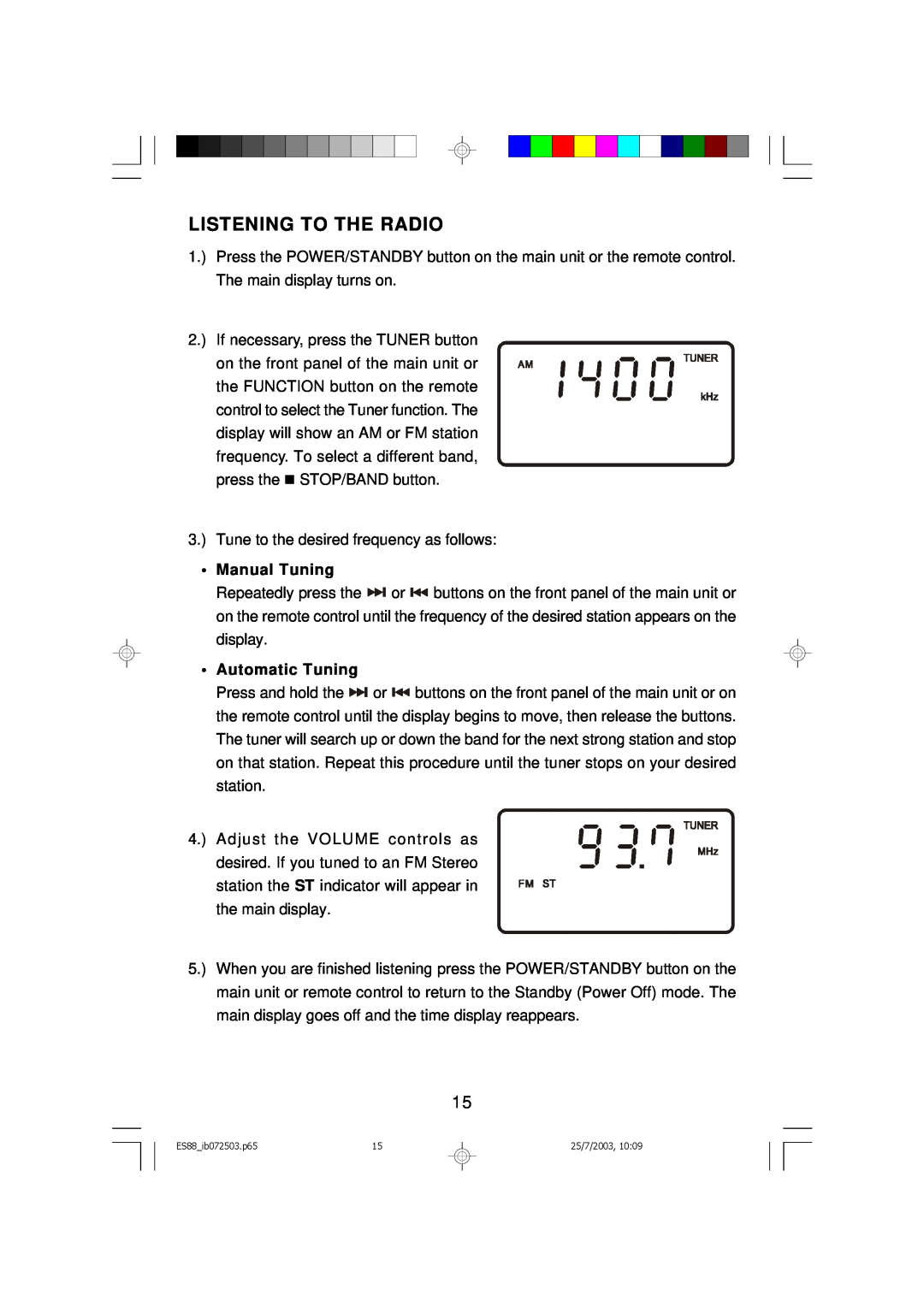 Emerson ES88 owner manual Listening To The Radio, Manual Tuning, Automatic Tuning 