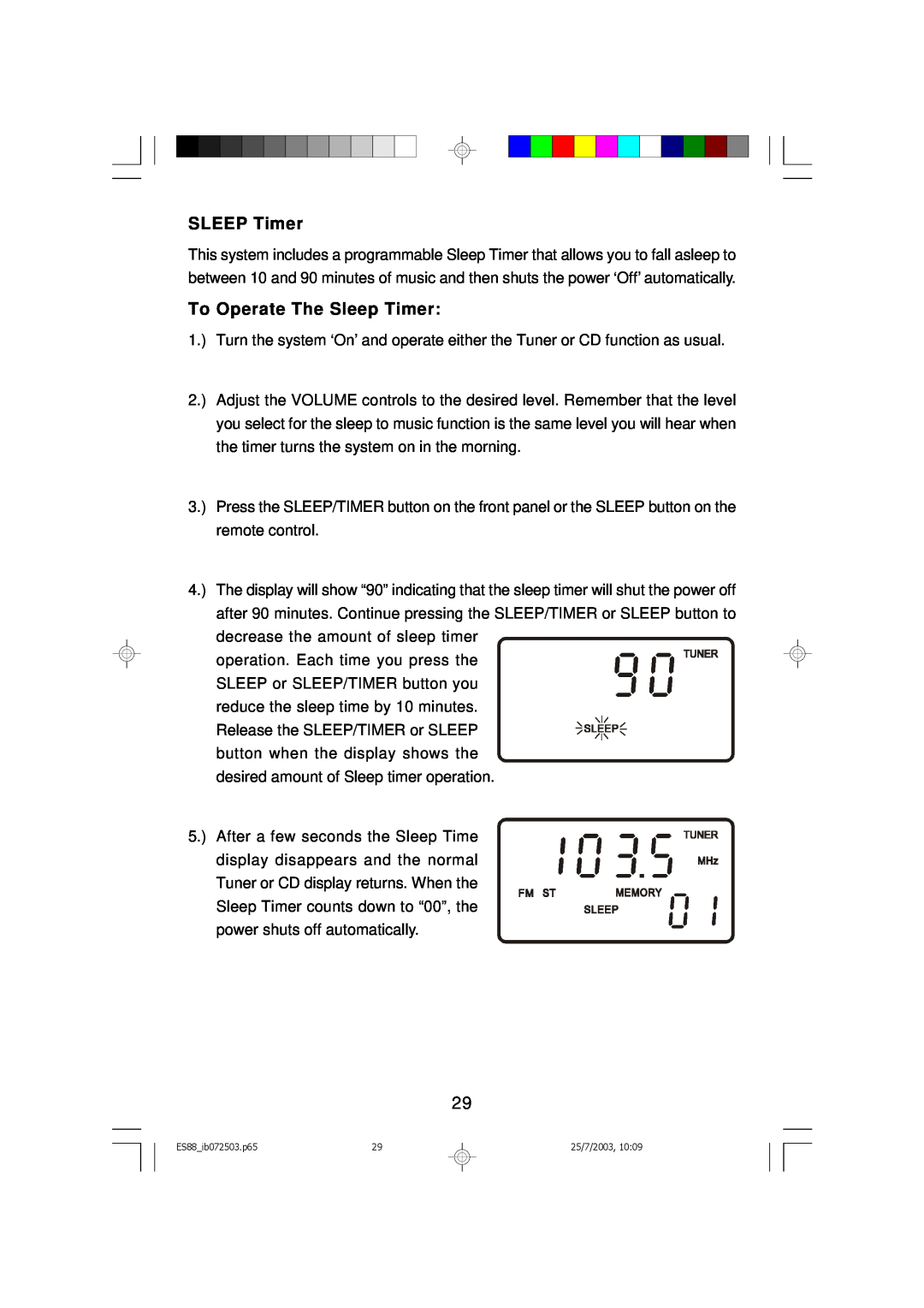 Emerson ES88 owner manual SLEEP Timer, To Operate The Sleep Timer 