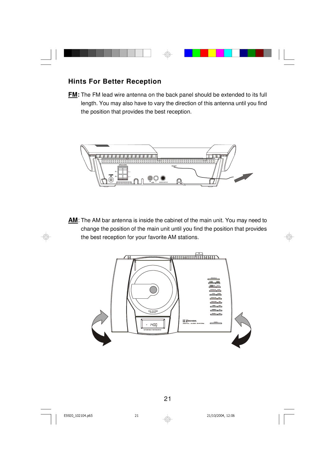 Emerson ES920 owner manual Hints For Better Reception 