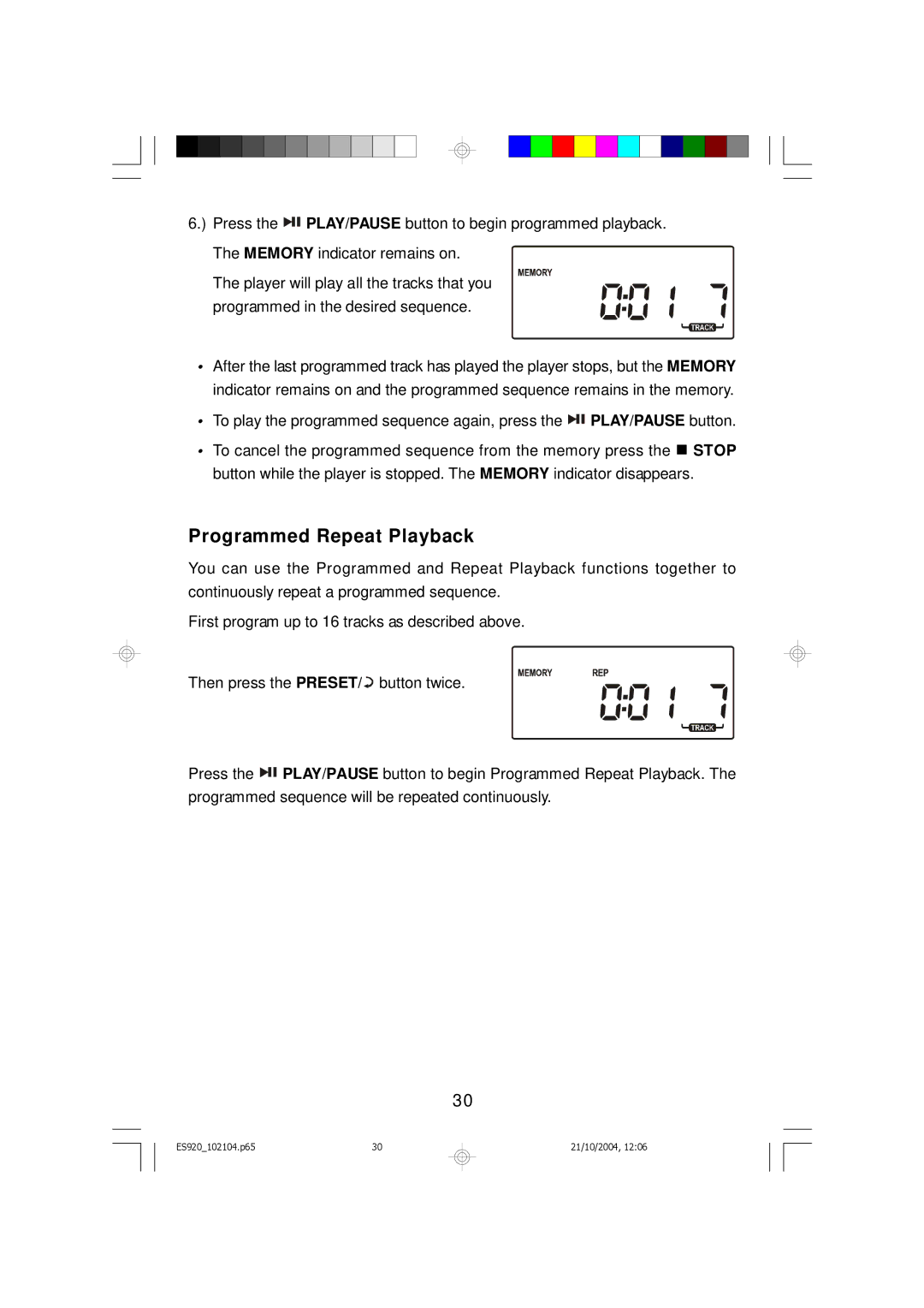 Emerson ES920 owner manual Programmed Repeat Playback 