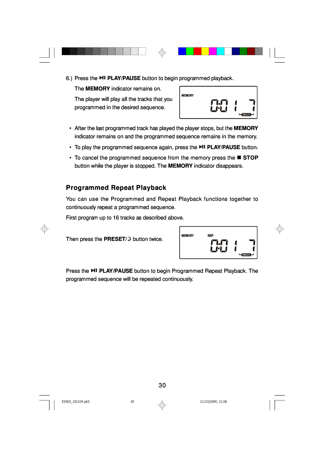 Emerson ES920 owner manual Programmed Repeat Playback 