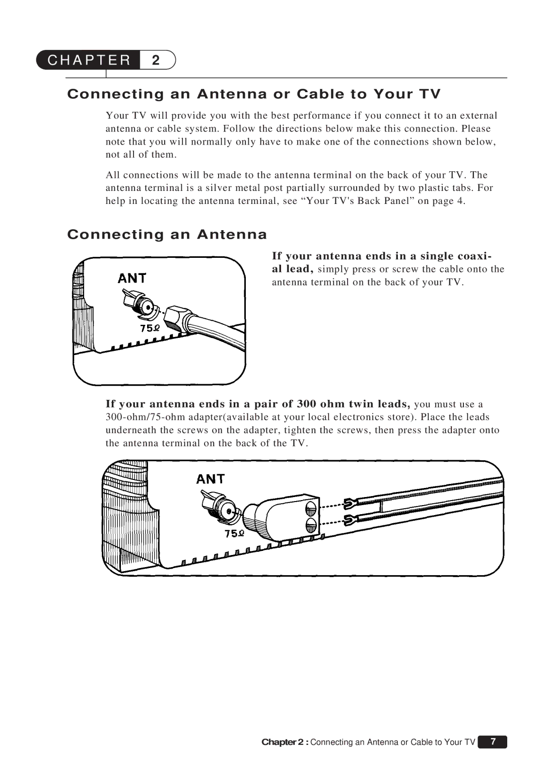 Emerson ET 13P2, ET 19P2 instruction manual Connecting an Antenna or Cable to Your TV 